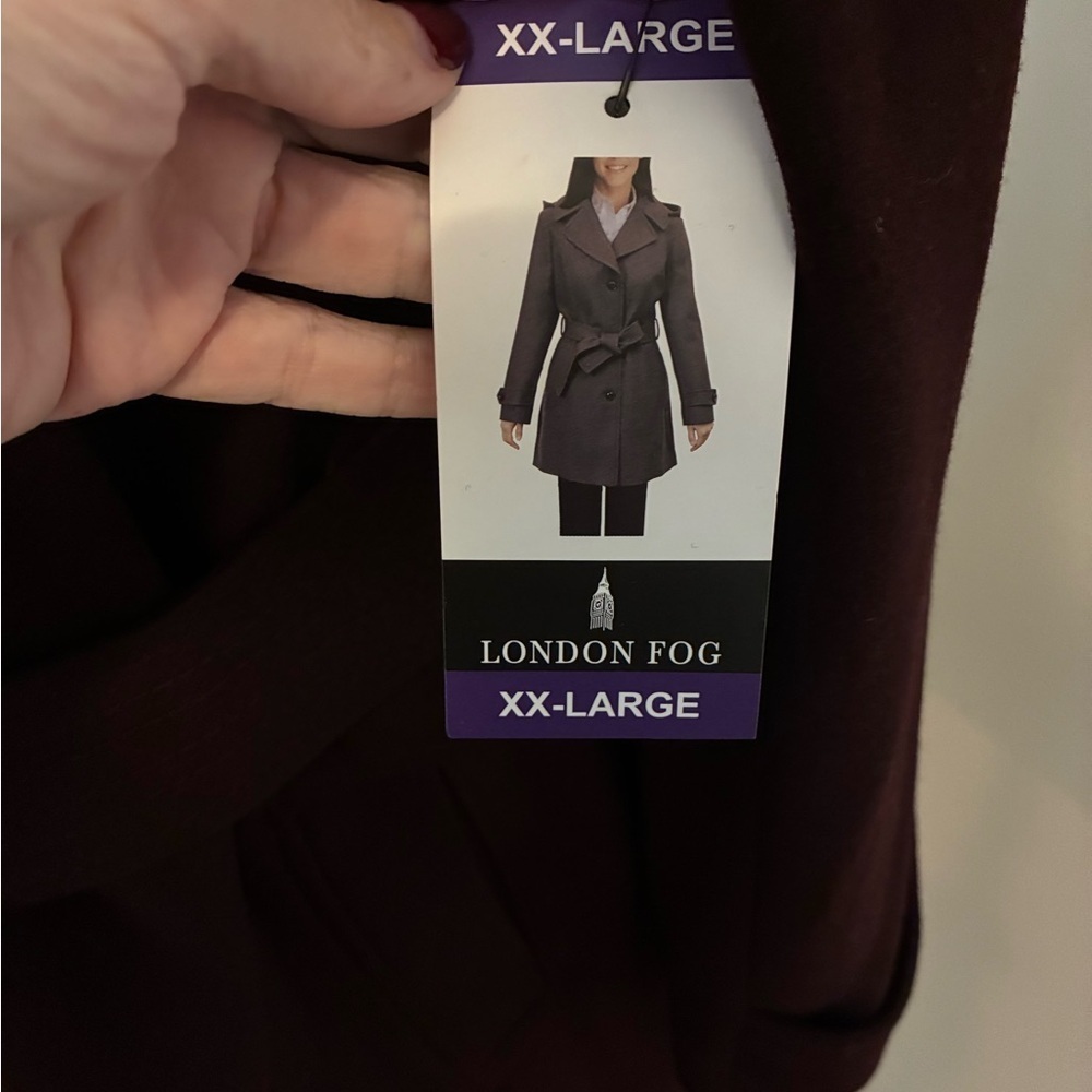 London Fog NWT Coat Wool Blend Belted Burgundy Purple Hooded Sz XXL - Picture 5 of 8